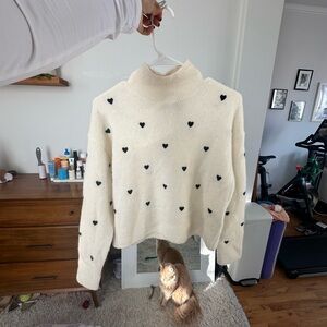 & Other Stories Cream and Black Heart Alpaca Wool Sweater - Size Small